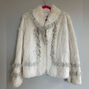 Cache Cream Rabbit and Raccoon Fur Teddy Jacket